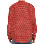 Red Geometric Japanese Pattern Print Long Sleeve Baseball Jersey
