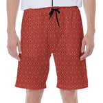 Red Geometric Japanese Pattern Print Men's Beach Shorts