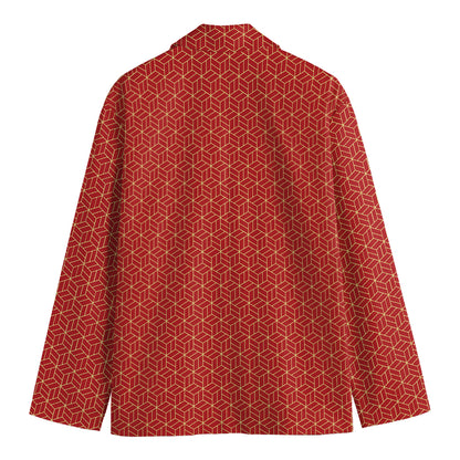 Red Geometric Japanese Pattern Print Men's Blazer