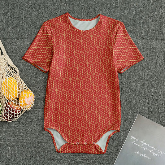 Red Geometric Japanese Pattern Print Men's Bodysuit
