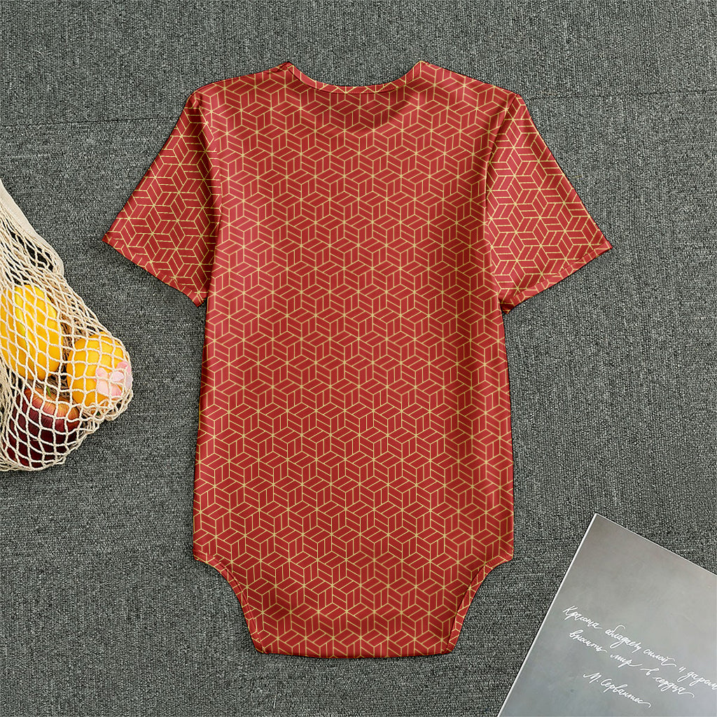 Red Geometric Japanese Pattern Print Men's Bodysuit