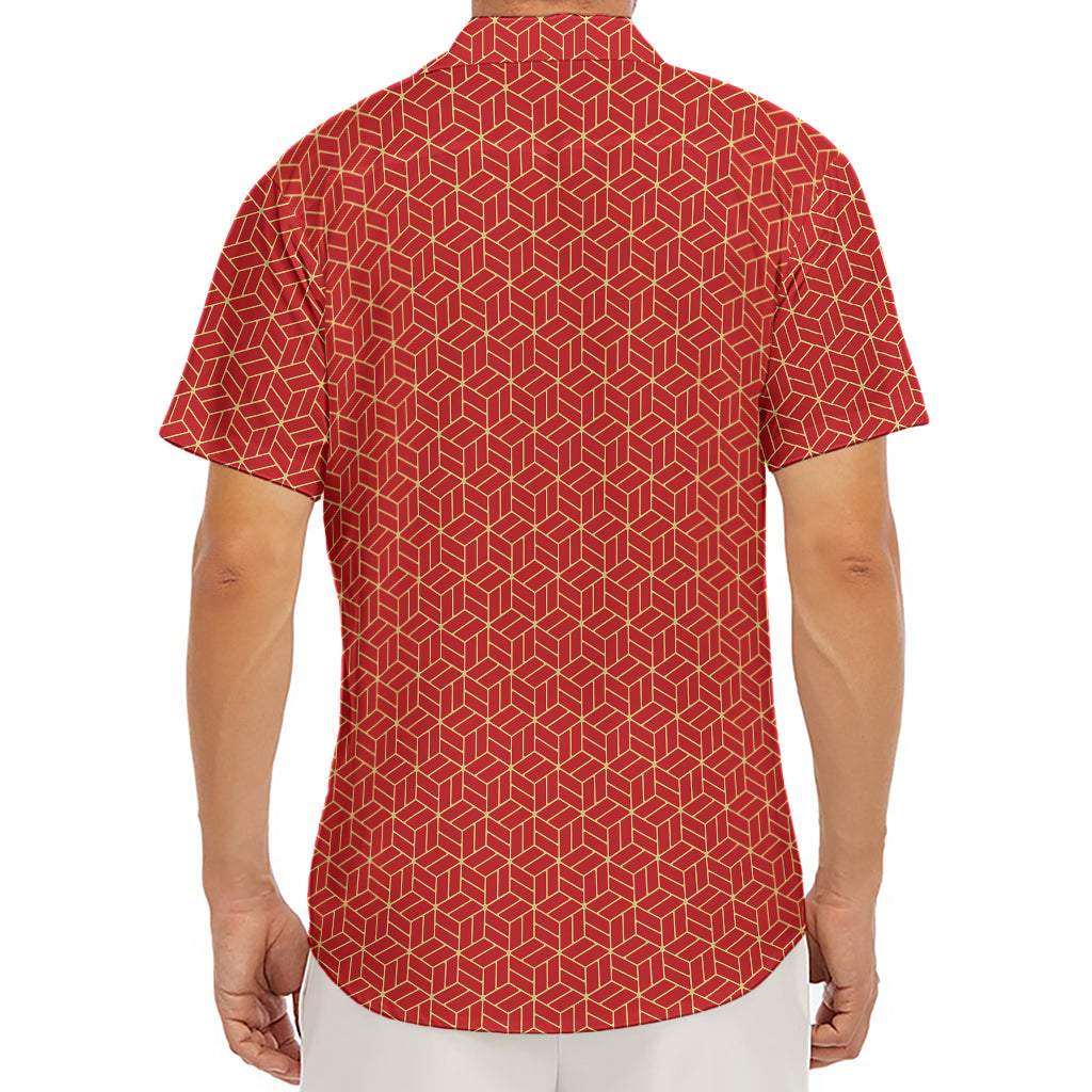 Red Geometric Japanese Pattern Print Men's Deep V-Neck Shirt