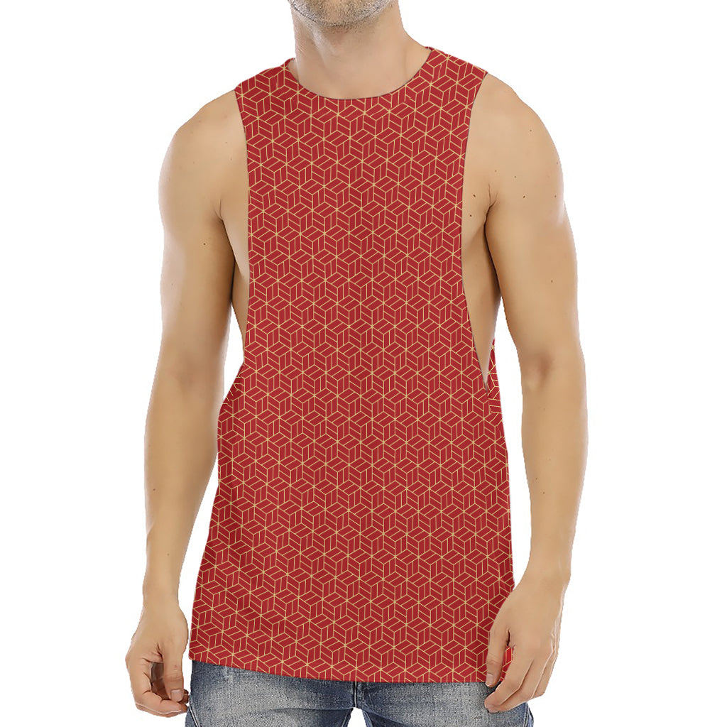 Red Geometric Japanese Pattern Print Men's Muscle Tank Top