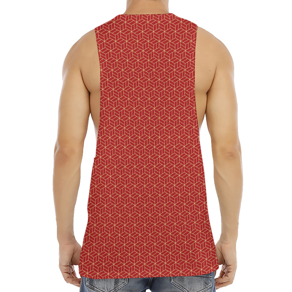 Red Geometric Japanese Pattern Print Men's Muscle Tank Top