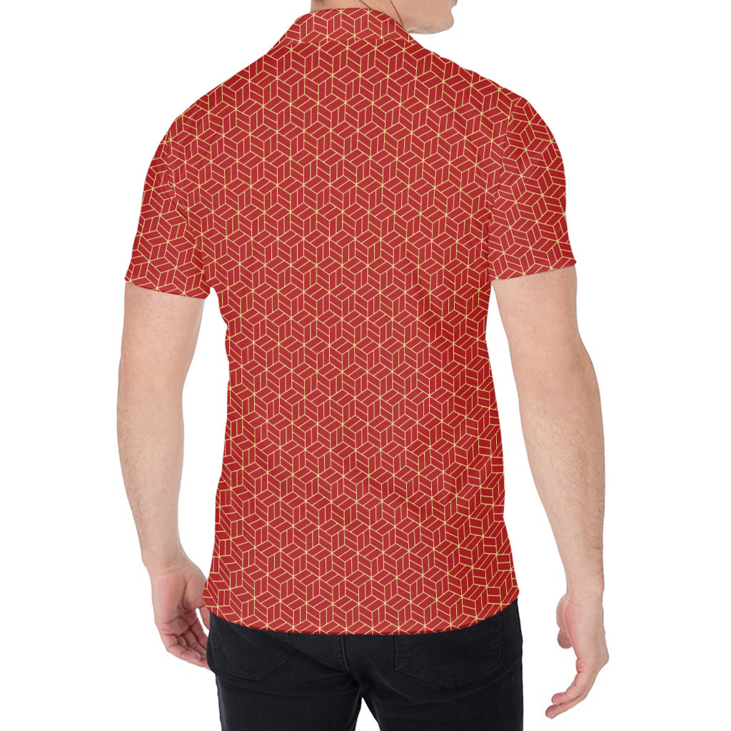 Red Geometric Japanese Pattern Print Men's Shirt