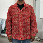 Red Geometric Japanese Pattern Print Men's Shirt Jacket