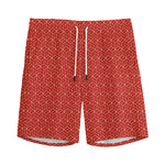 Red Geometric Japanese Pattern Print Men's Sports Shorts