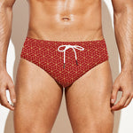 Red Geometric Japanese Pattern Print Men's Swim Briefs