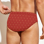 Red Geometric Japanese Pattern Print Men's Swim Briefs