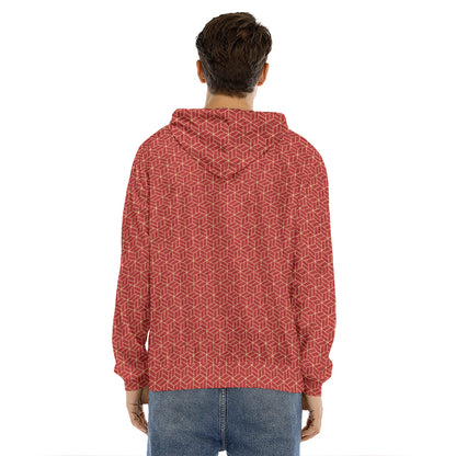 Red Geometric Japanese Pattern Print Men's Velvet Pullover Hoodie