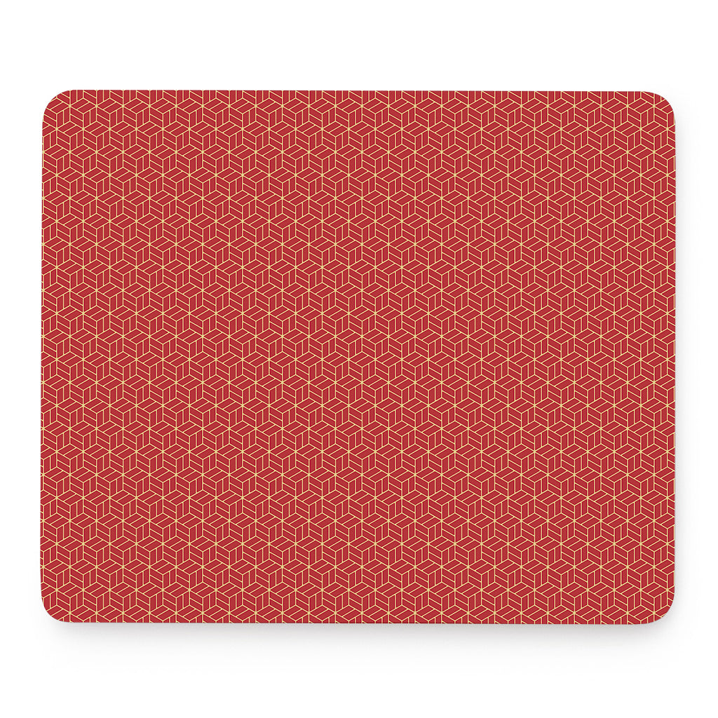 Red Geometric Japanese Pattern Print Mouse Pad