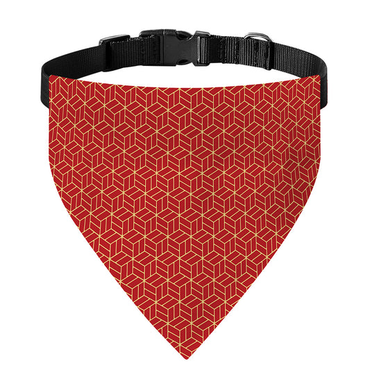 Red Geometric Japanese Pattern Print Over The Collar Dog Bandana