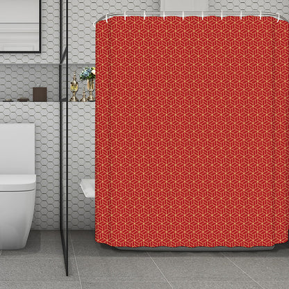 Red Geometric Japanese Pattern Print Polyester Shower Curtain