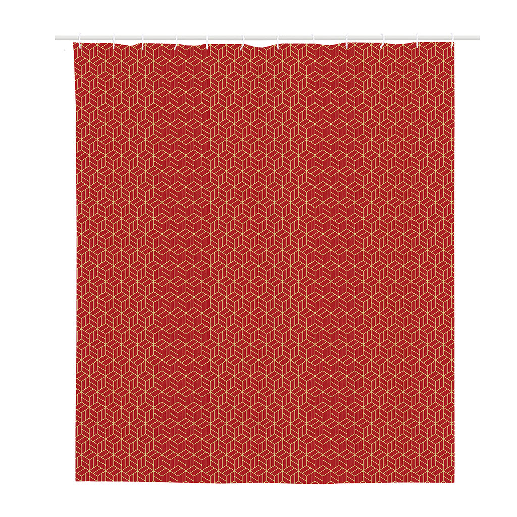 Red Geometric Japanese Pattern Print Polyester Shower Curtain