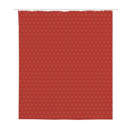Red Geometric Japanese Pattern Print Polyester Shower Curtain