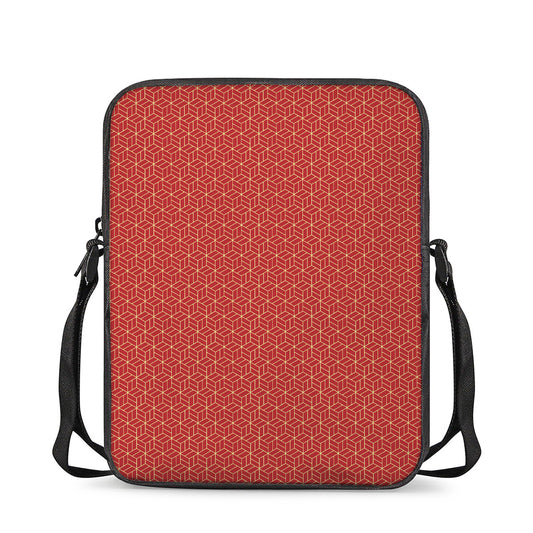 Red Geometric Japanese Pattern Print Rectangular Crossbody Bag