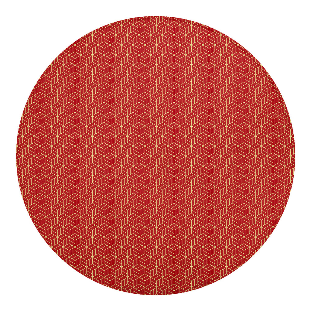 Red Geometric Japanese Pattern Print Round Blanket