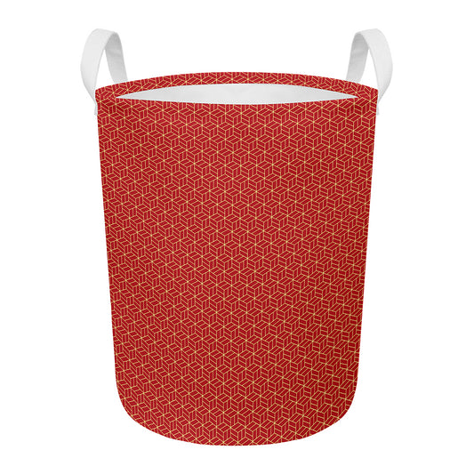 Red Geometric Japanese Pattern Print Round Laundry Basket