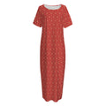 Red Geometric Japanese Pattern Print Short Sleeve Long Nightdress