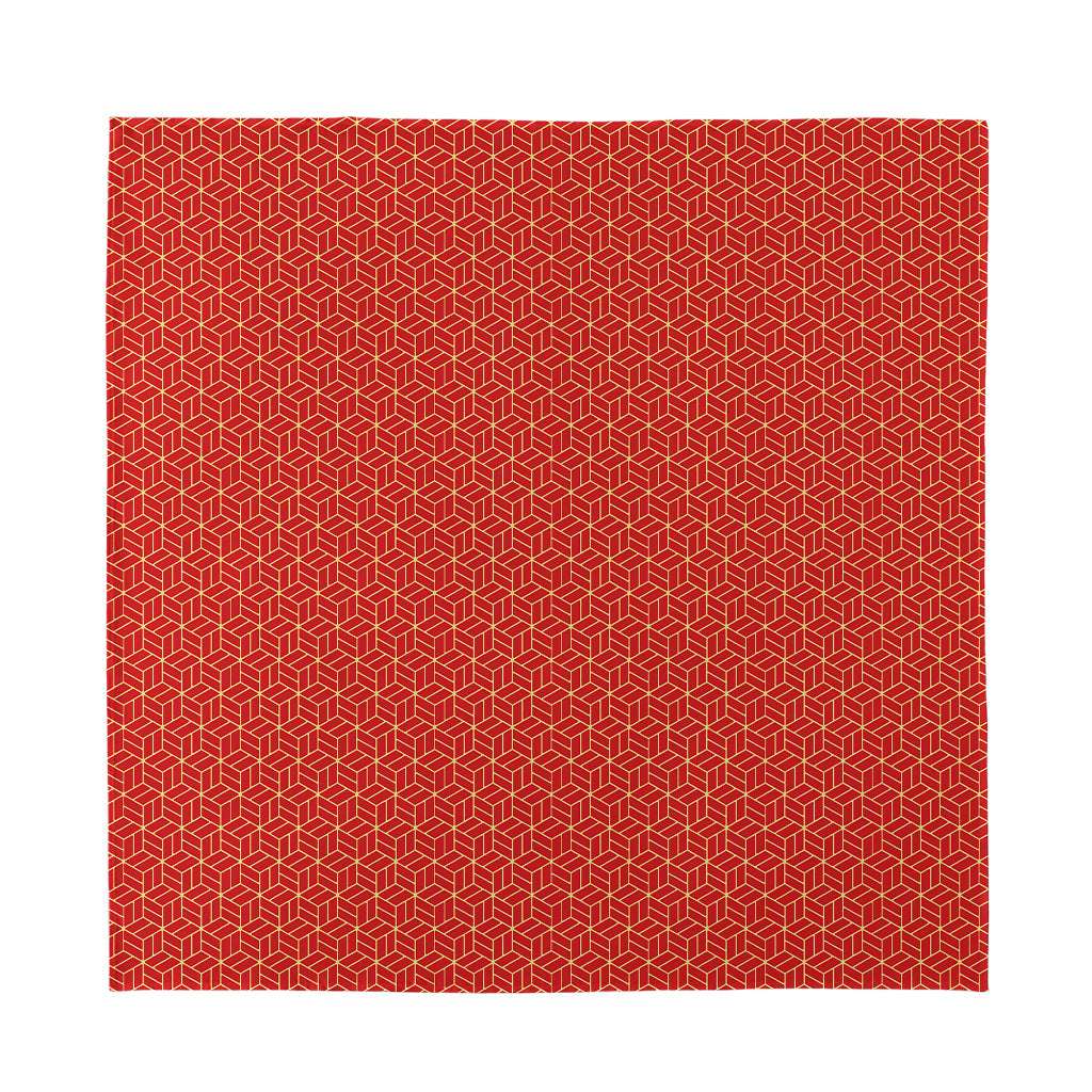 Red Geometric Japanese Pattern Print Silk Bandana