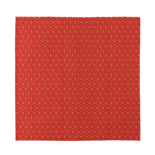 Red Geometric Japanese Pattern Print Silk Bandana