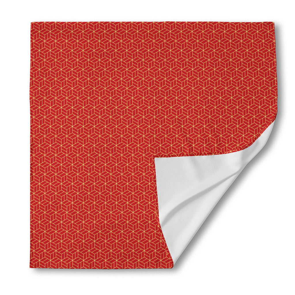 Red Geometric Japanese Pattern Print Silk Bandana