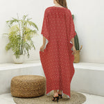 Red Geometric Japanese Pattern Print Silk V-Neck Kaftan Dress