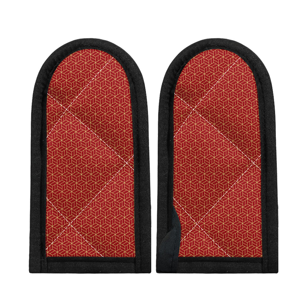 Red Geometric Japanese Pattern Print Skillet Handle Cover