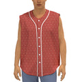 Red Geometric Japanese Pattern Print Sleeveless Baseball Jersey
