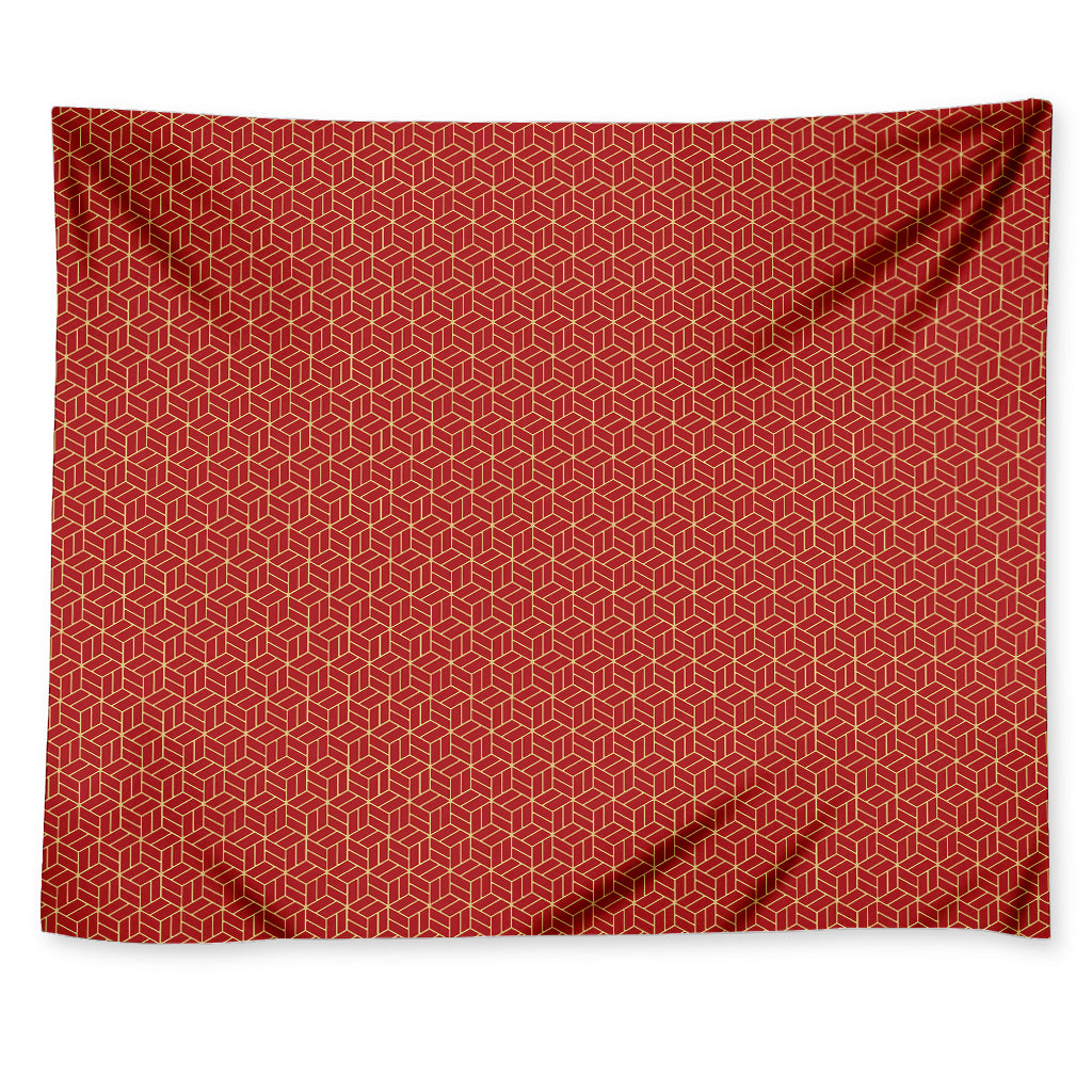 Red Geometric Japanese Pattern Print Tapestry