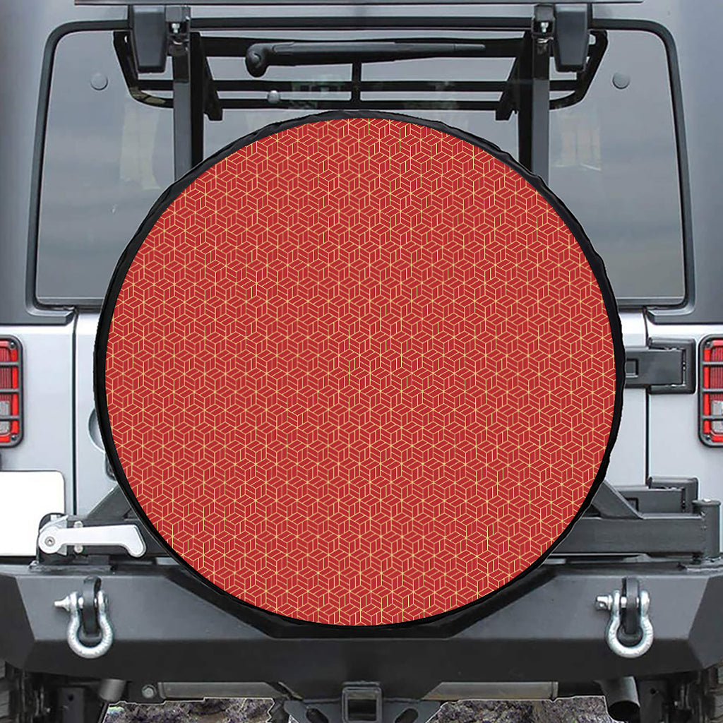 Red Geometric Japanese Pattern Print Tire Cover