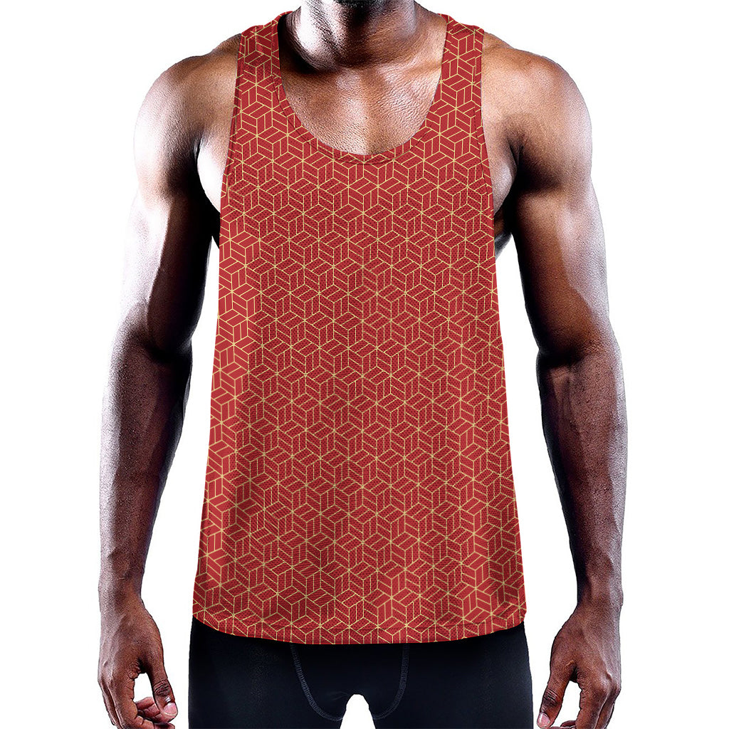 Red Geometric Japanese Pattern Print Training Tank Top