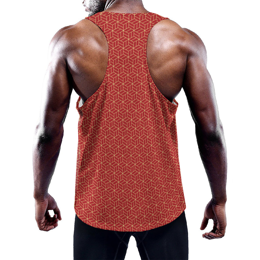 Red Geometric Japanese Pattern Print Training Tank Top