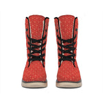 Red Geometric Japanese Pattern Print Winter Boots