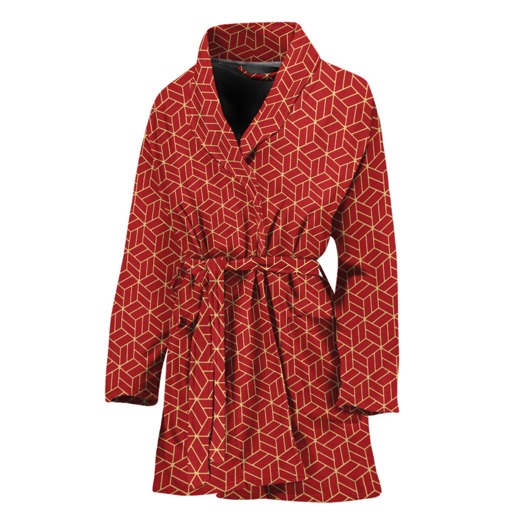 Red Geometric Japanese Pattern Print Women's Bathrobe