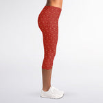 Red Geometric Japanese Pattern Print Women's Capri Leggings
