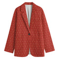 Red Geometric Japanese Pattern Print Women's Cotton Blazer