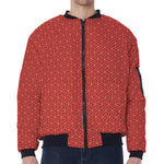 Red Geometric Japanese Pattern Print Zip Sleeve Bomber Jacket