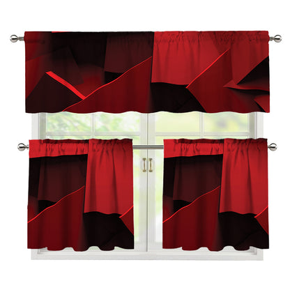 Red Geometric Print 3 Piece Kitchen Curtains