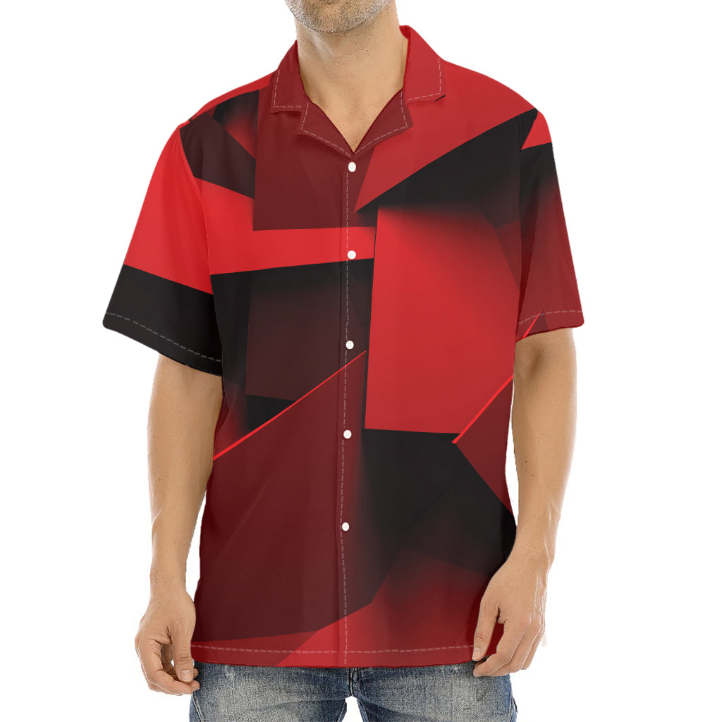 Red Geometric Print Aloha Shirt