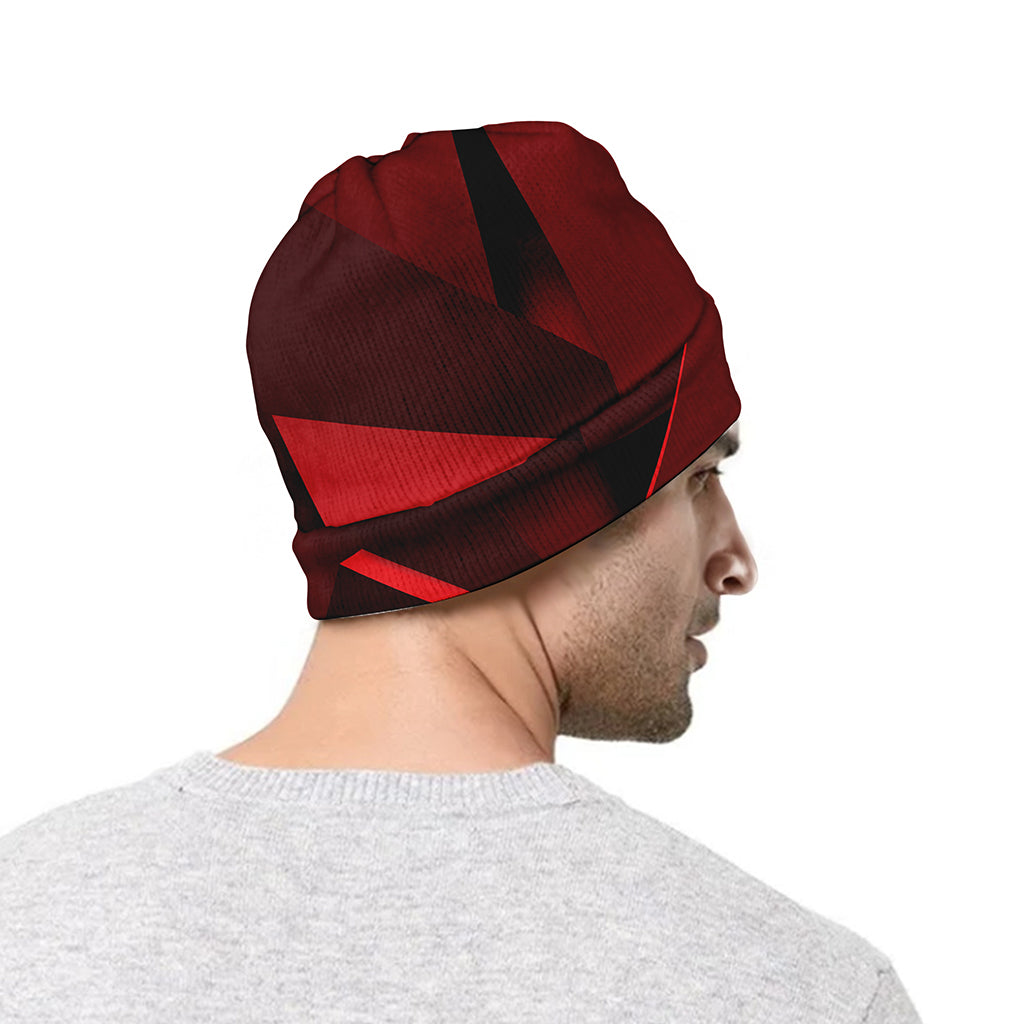 Red Geometric Print Beanie