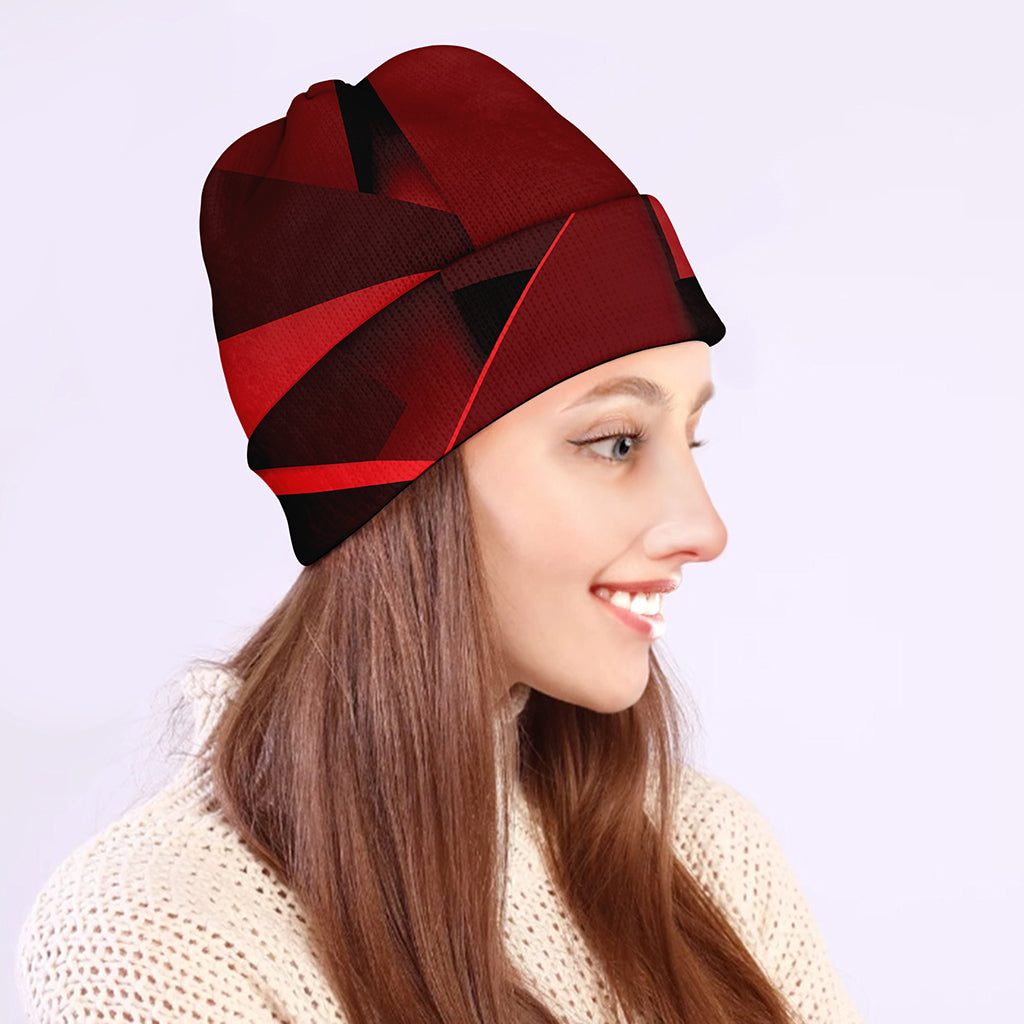 Red Geometric Print Beanie