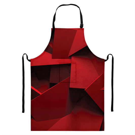 Red Geometric Print Bib Apron With Pocket