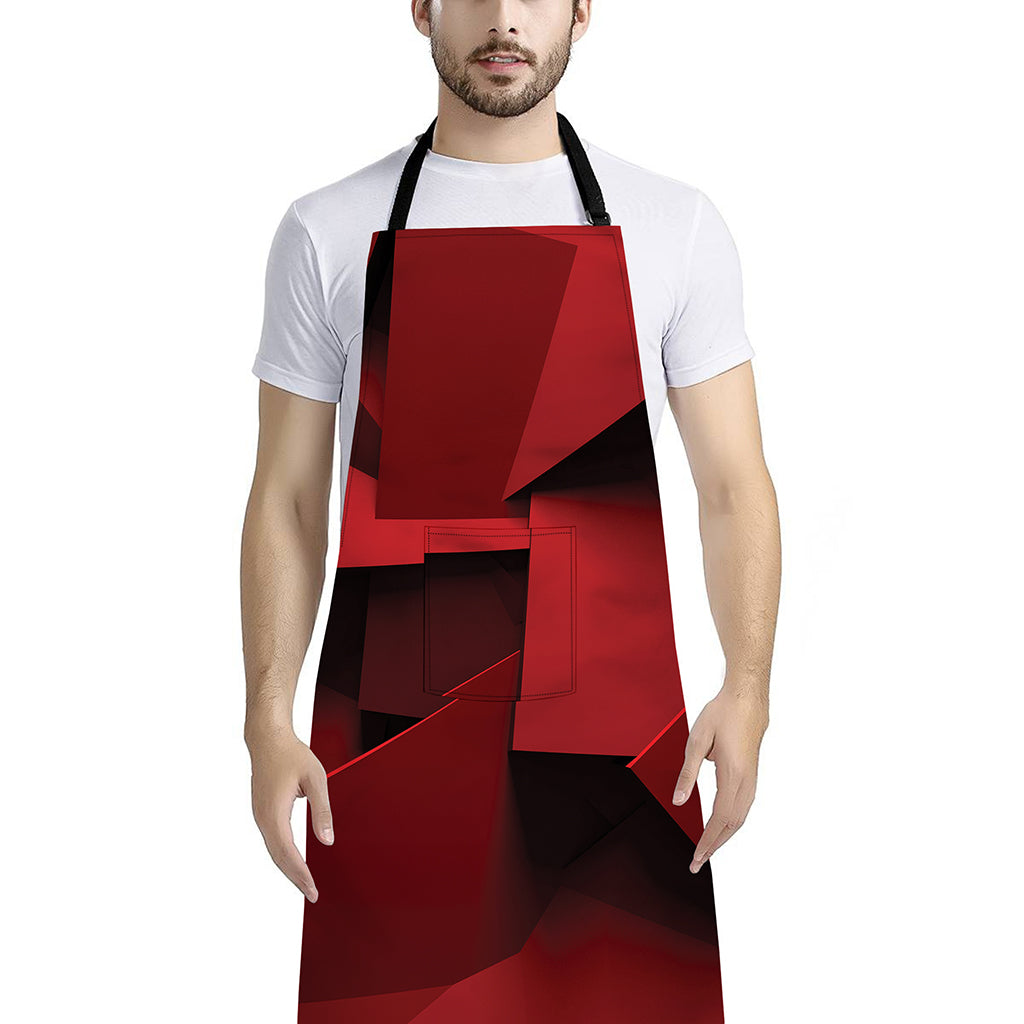Red Geometric Print Bib Apron With Pocket