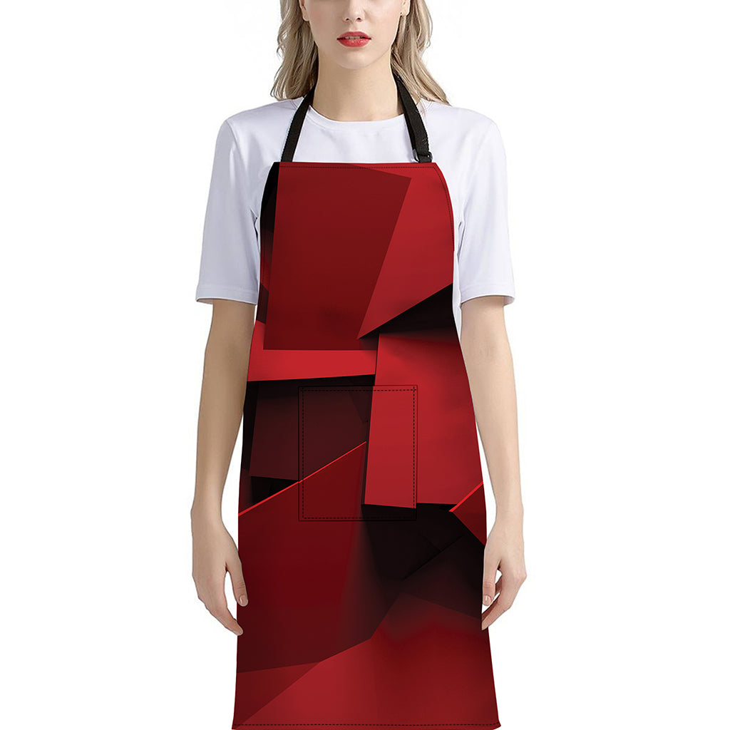 Red Geometric Print Bib Apron With Pocket