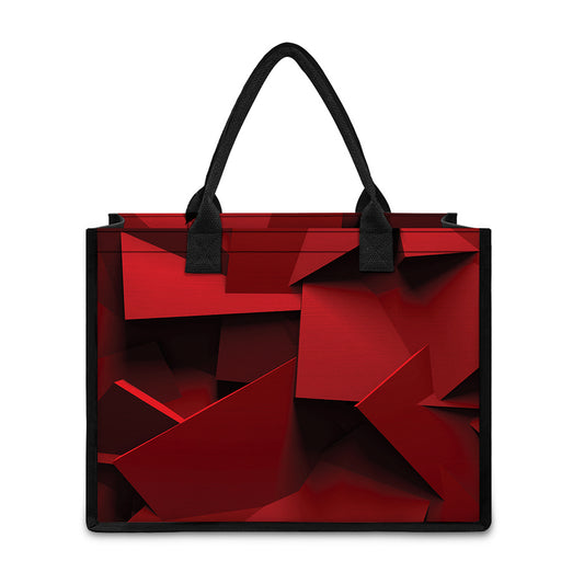 Red Geometric Print Canvas Tote Bag