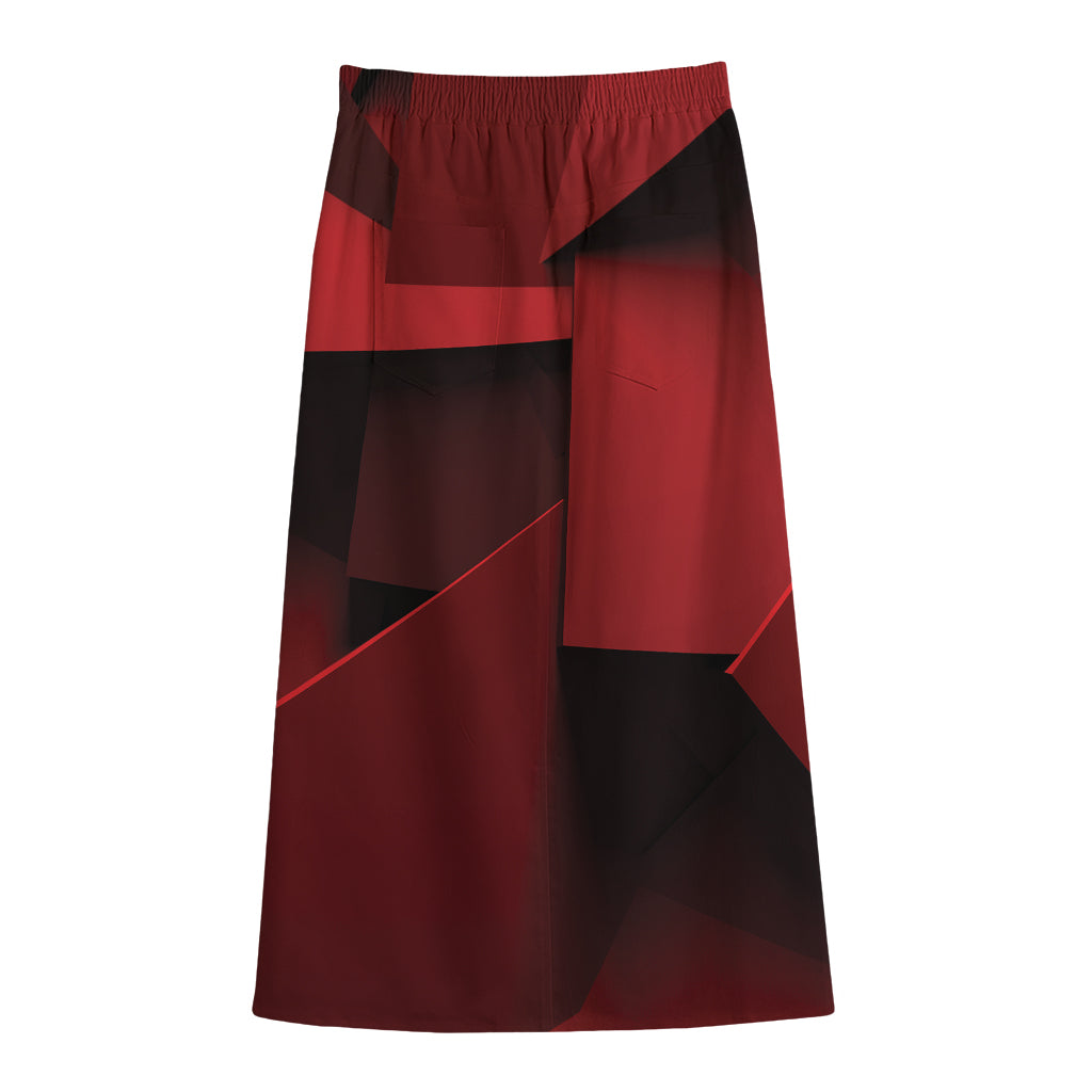 Red Geometric Print Cotton Front Slit Maxi Skirt