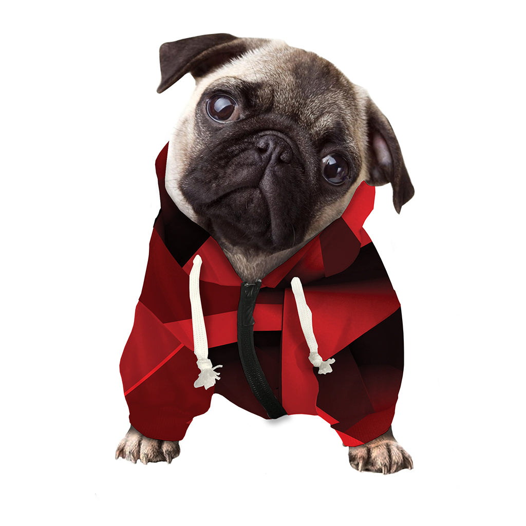 Red Geometric Print Dog Zip Up Hoodie