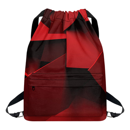 Red Geometric Print Drawstring Backpack