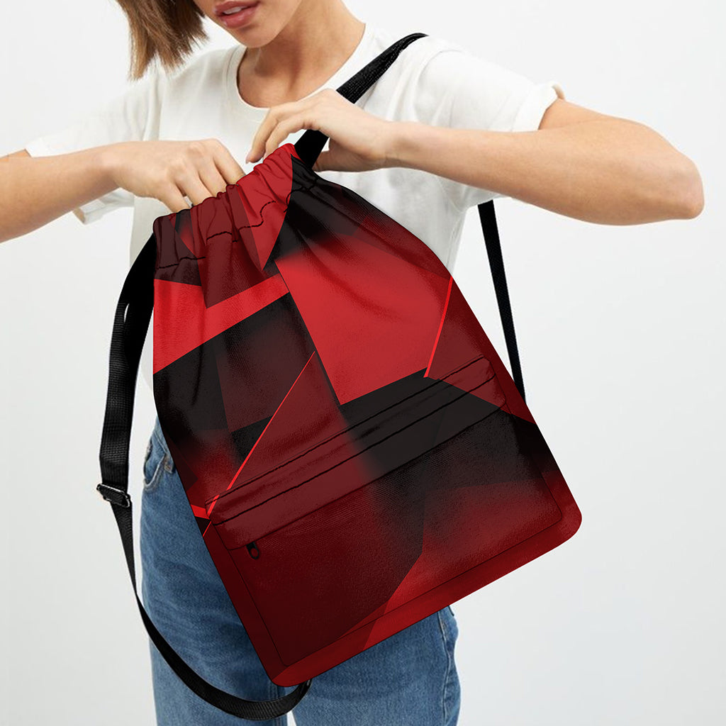 Red Geometric Print Drawstring Backpack